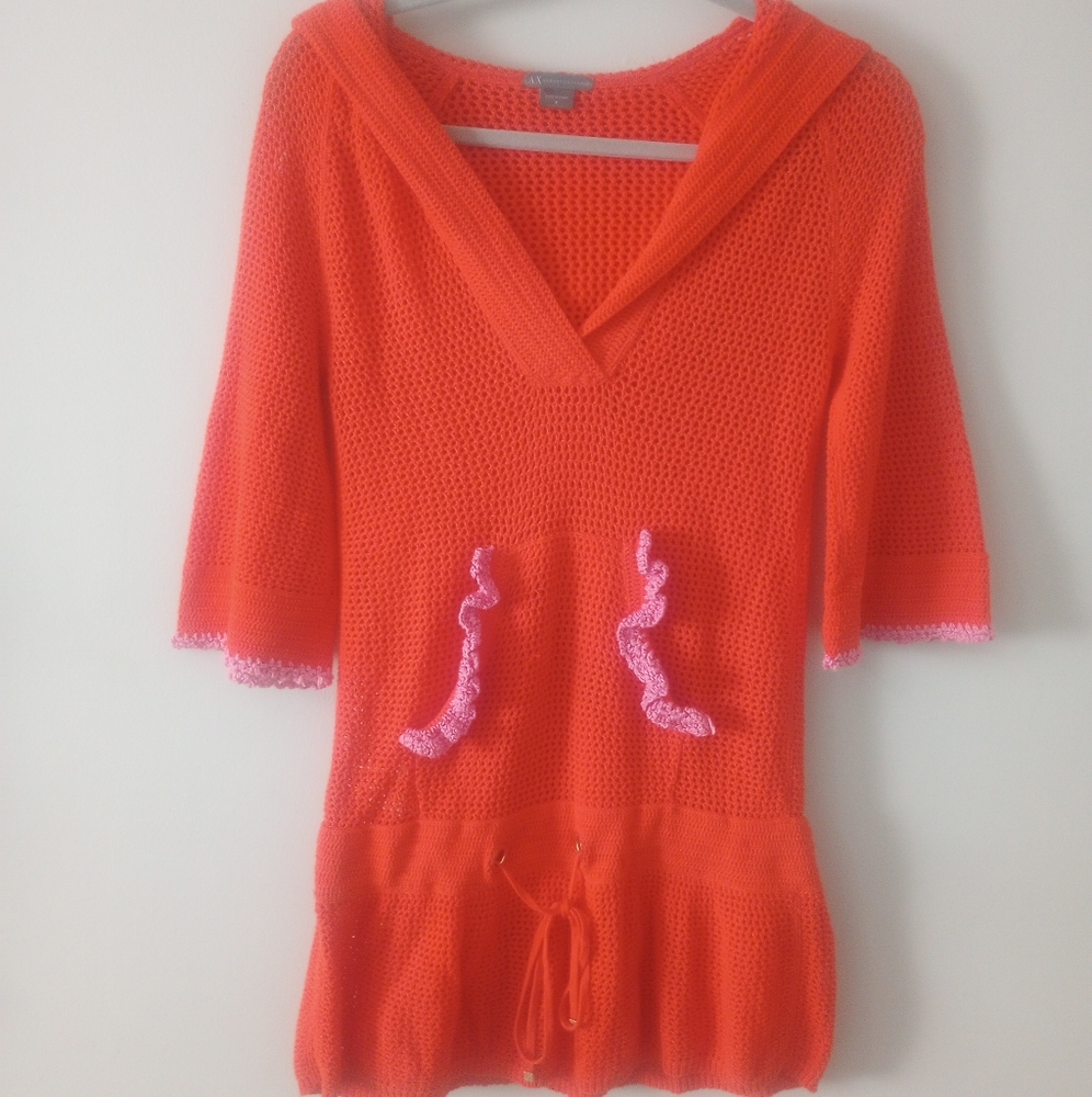 Armani Exchange Women's Crochet Hooded Drawstring Waist Tunic